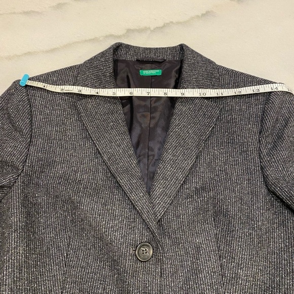 Benetton Wool Blazer Size XS 40 Gray Black Wool Silk Button Closure - Picture 7 of 13